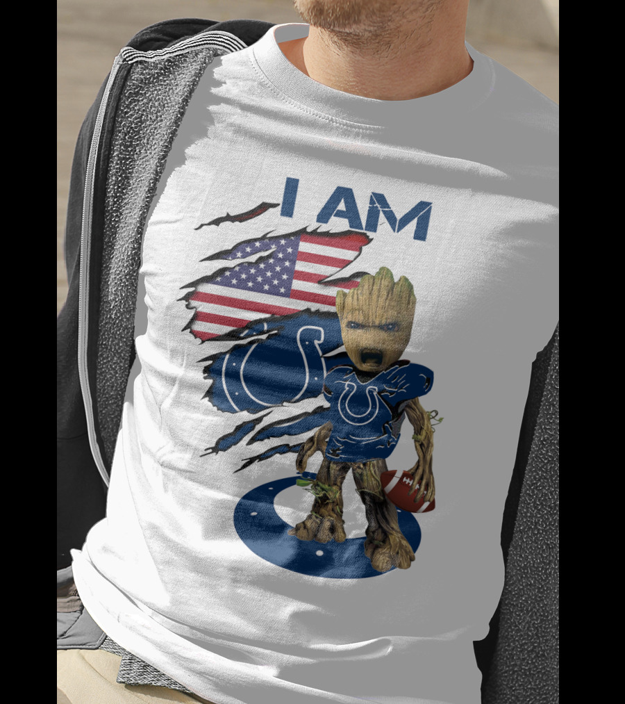 I Am Colts Baby Groot American Flag Football T-Shirt