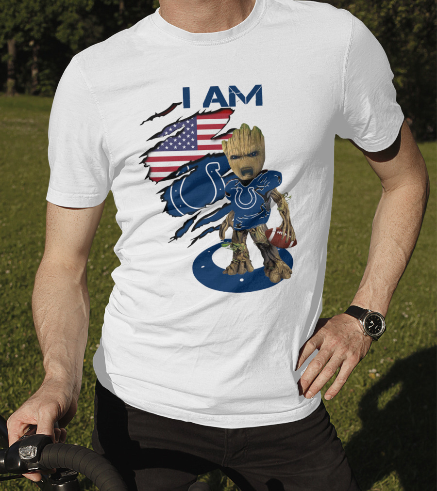 I Am Colts Baby Groot American Flag Football T-Shirt