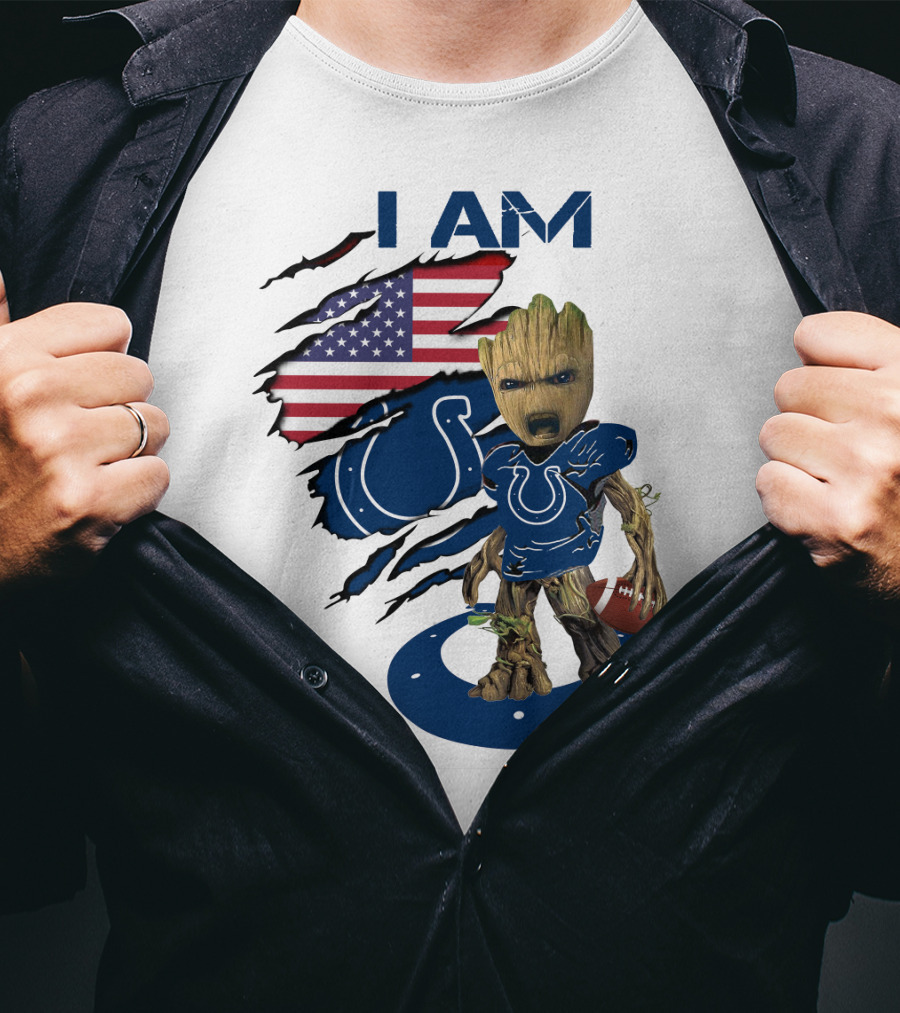 I Am Colts Baby Groot American Flag Football T-Shirt