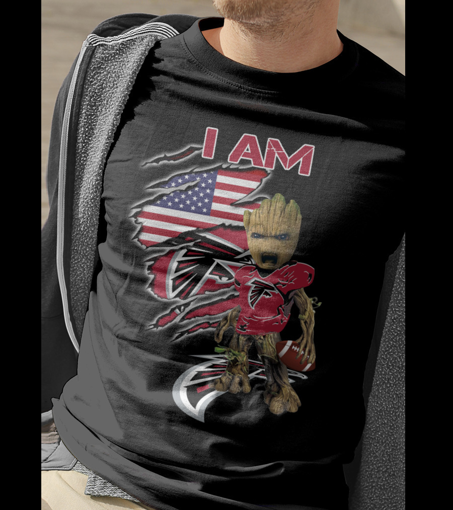 Falcons Baby Groot I Am American Flag Football Combo T-Shirt