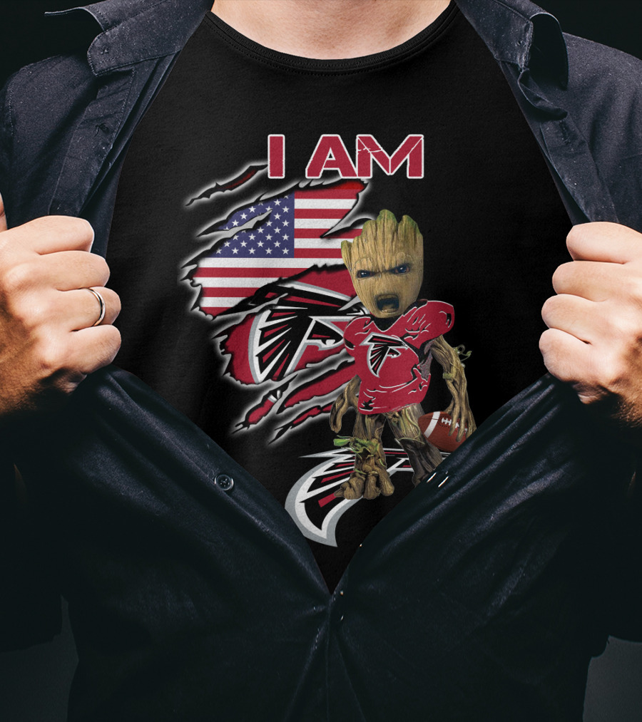 Falcons Baby Groot I Am American Flag Football Combo T-Shirt
