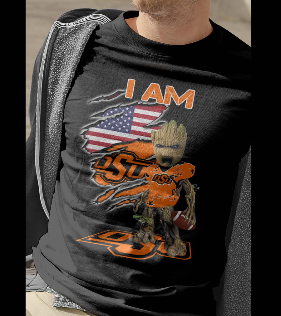I Am OSU Baby Groot Football American Flag T-Shirt