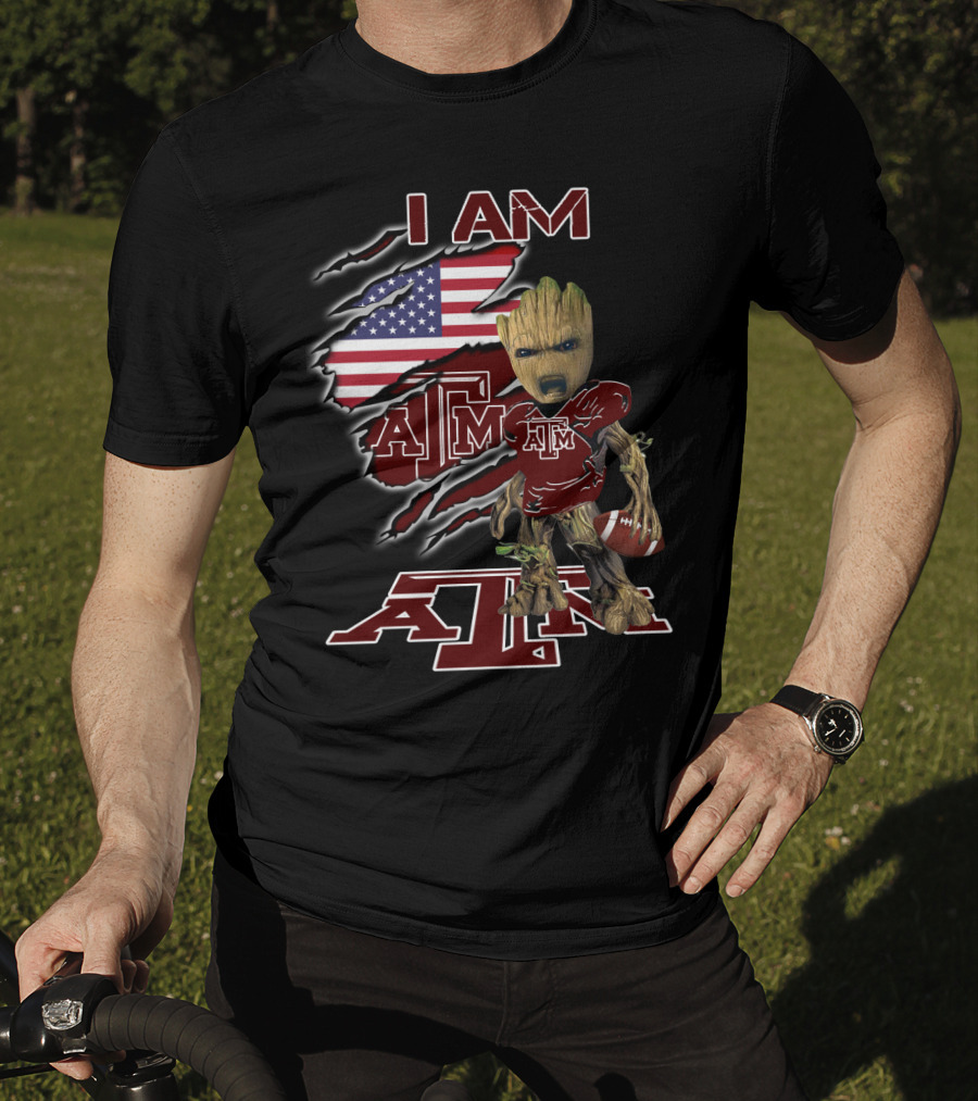 I AM ATM Baby Groot American Flag Football T-Shirt