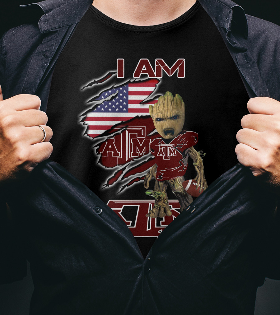 I AM ATM Baby Groot American Flag Football T-Shirt