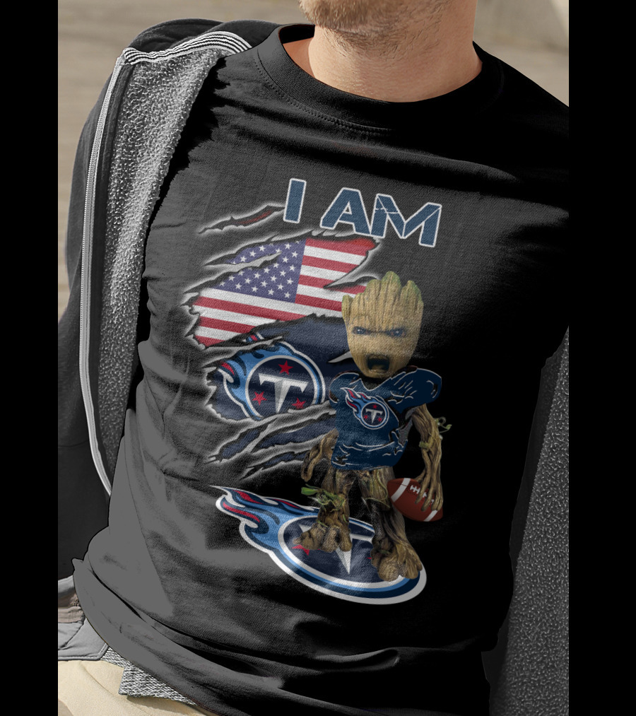 I Am Titans Baby Groot American Flag Football Nfl Crossover T-Shirt