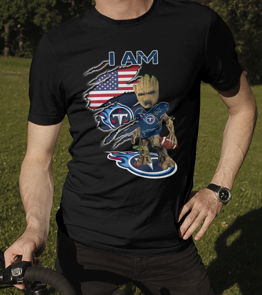 I Am Titans Baby Groot American Flag Football Nfl Crossover T-Shirt