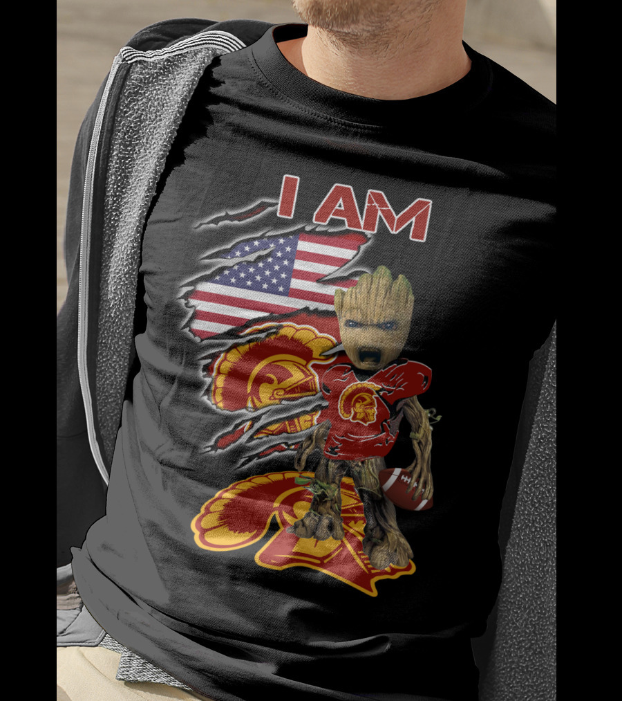 I Am Trojans Baby Groot American Flag Usc Football T-Shirt