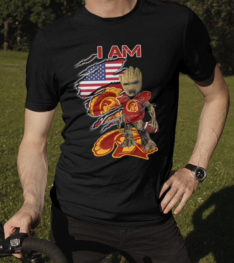 I Am Trojans Baby Groot American Flag Usc Football T-Shirt