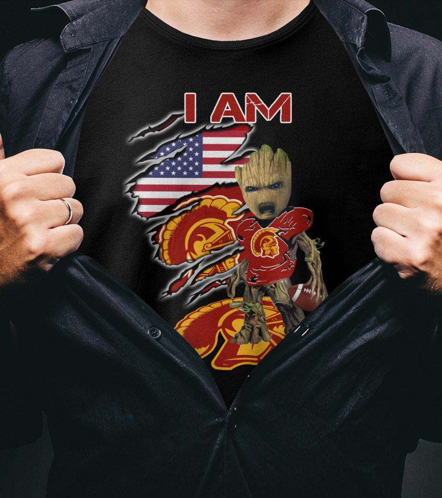 I Am Trojans Baby Groot American Flag Usc Football T-Shirt