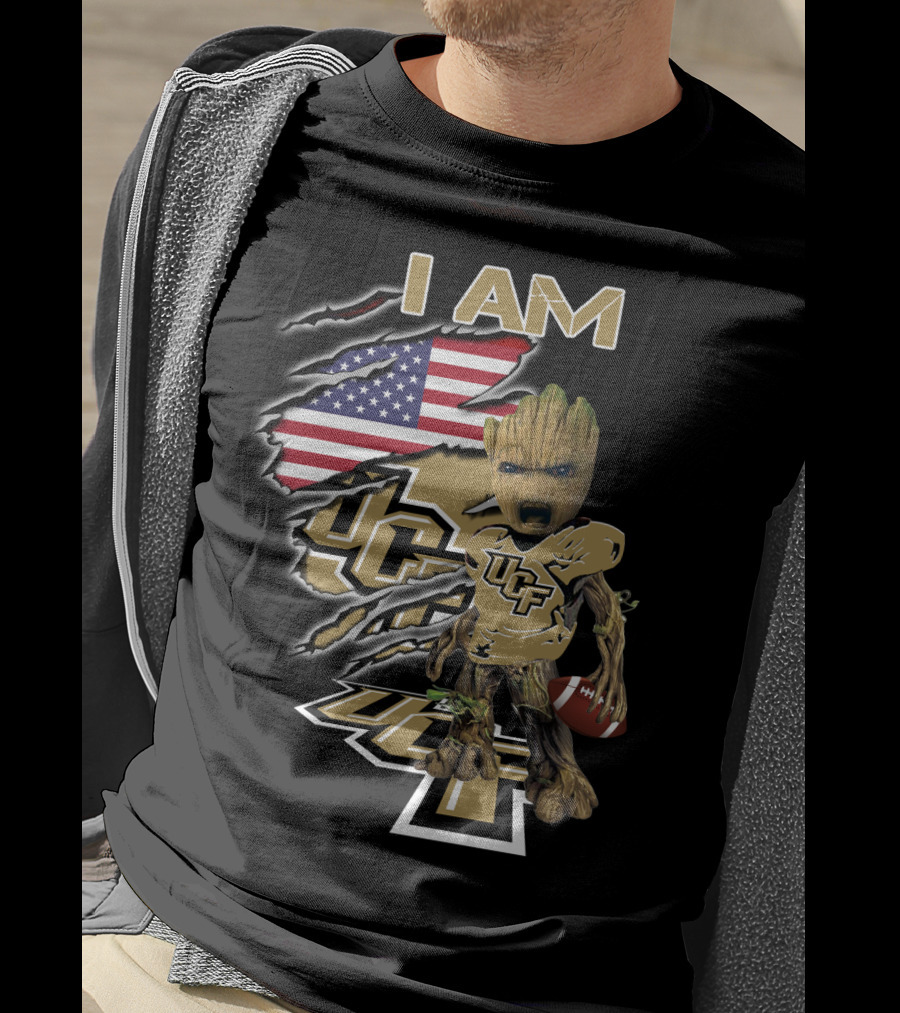 I AM UCF Baby Groot Football American Flag T-Shirt