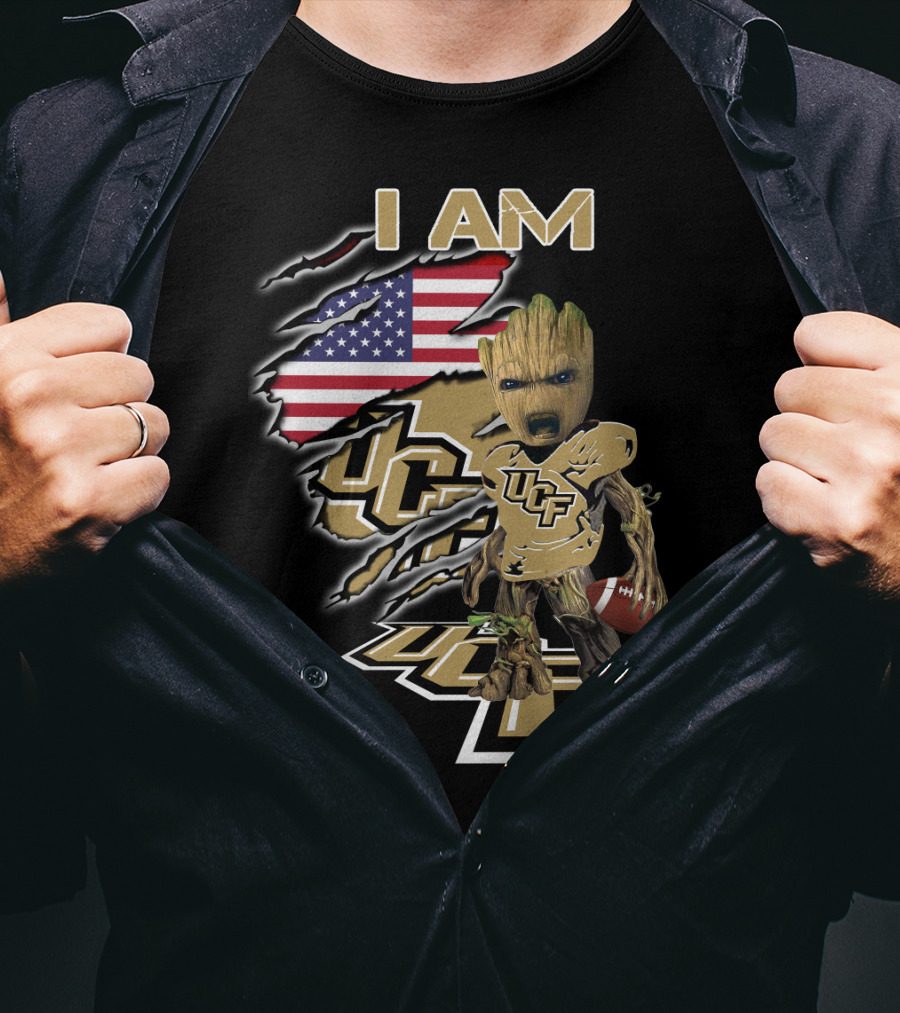 I AM UCF Baby Groot Football American Flag T-Shirt