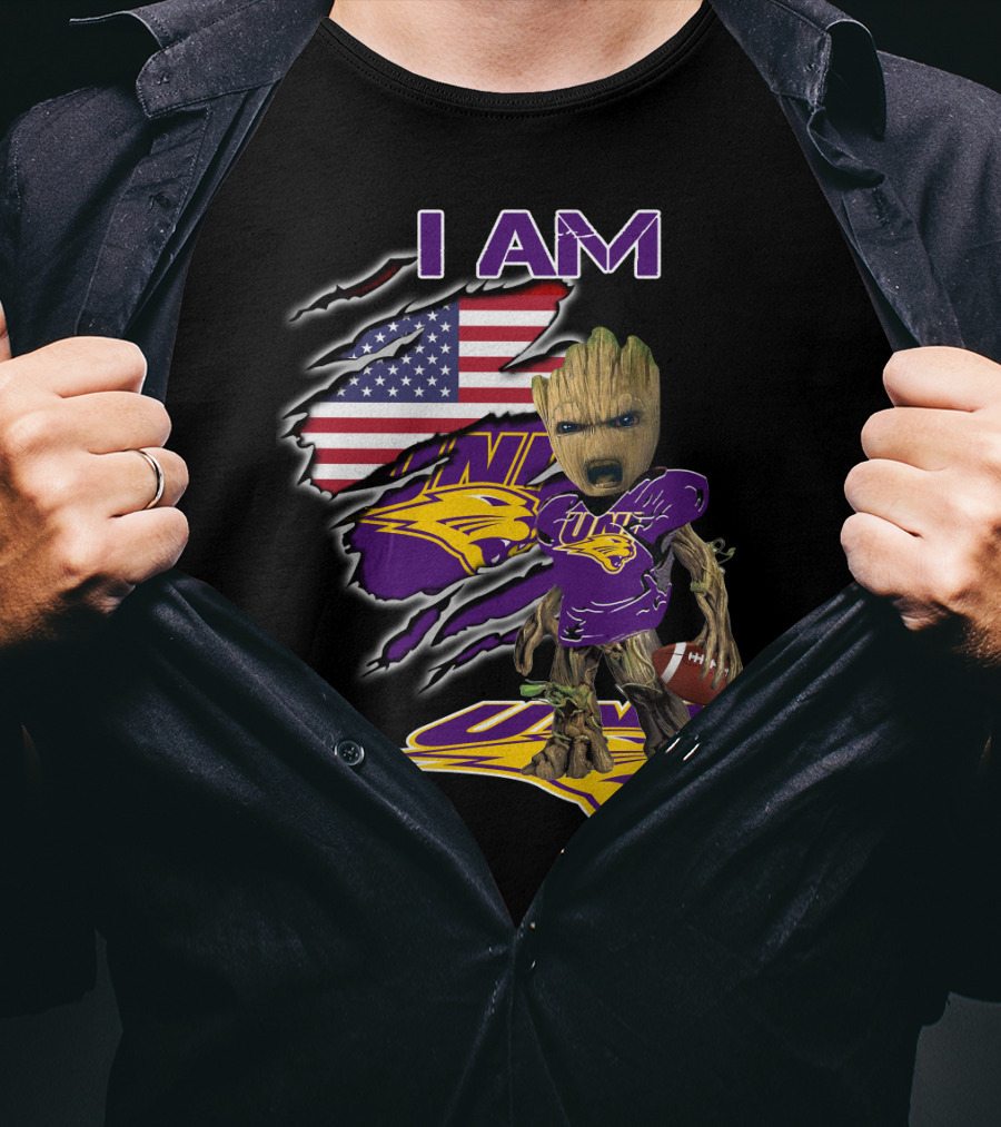 I Am Uni Baby Groot American Flag Football Panthers T-Shirt