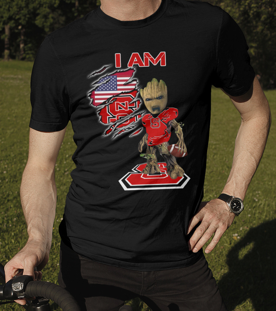 I Am Nc State Baby Groot Football American Flag Usa T-Shirt