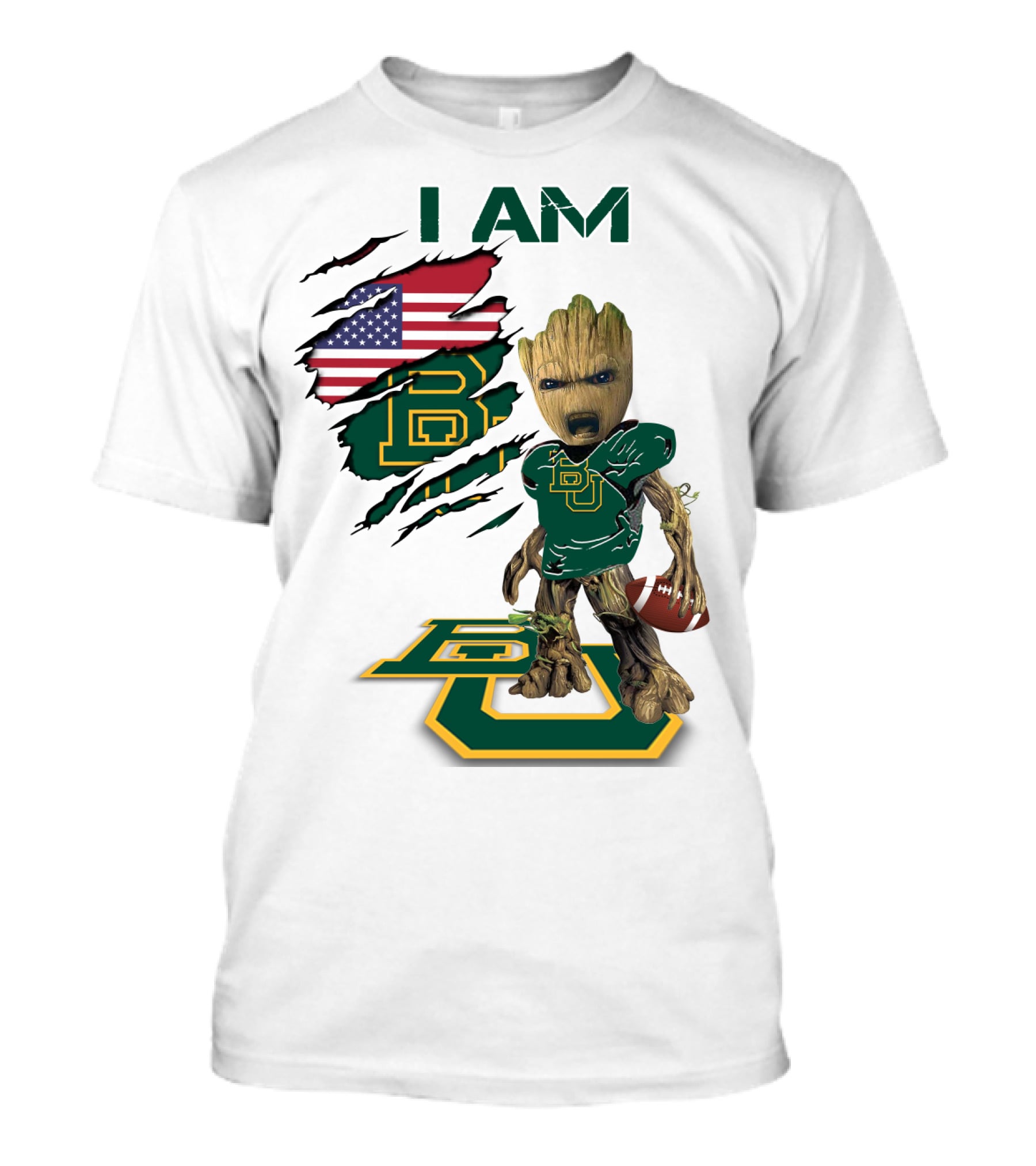 I Am Baylor Baby Groot Football Usa Flag T-Shirt