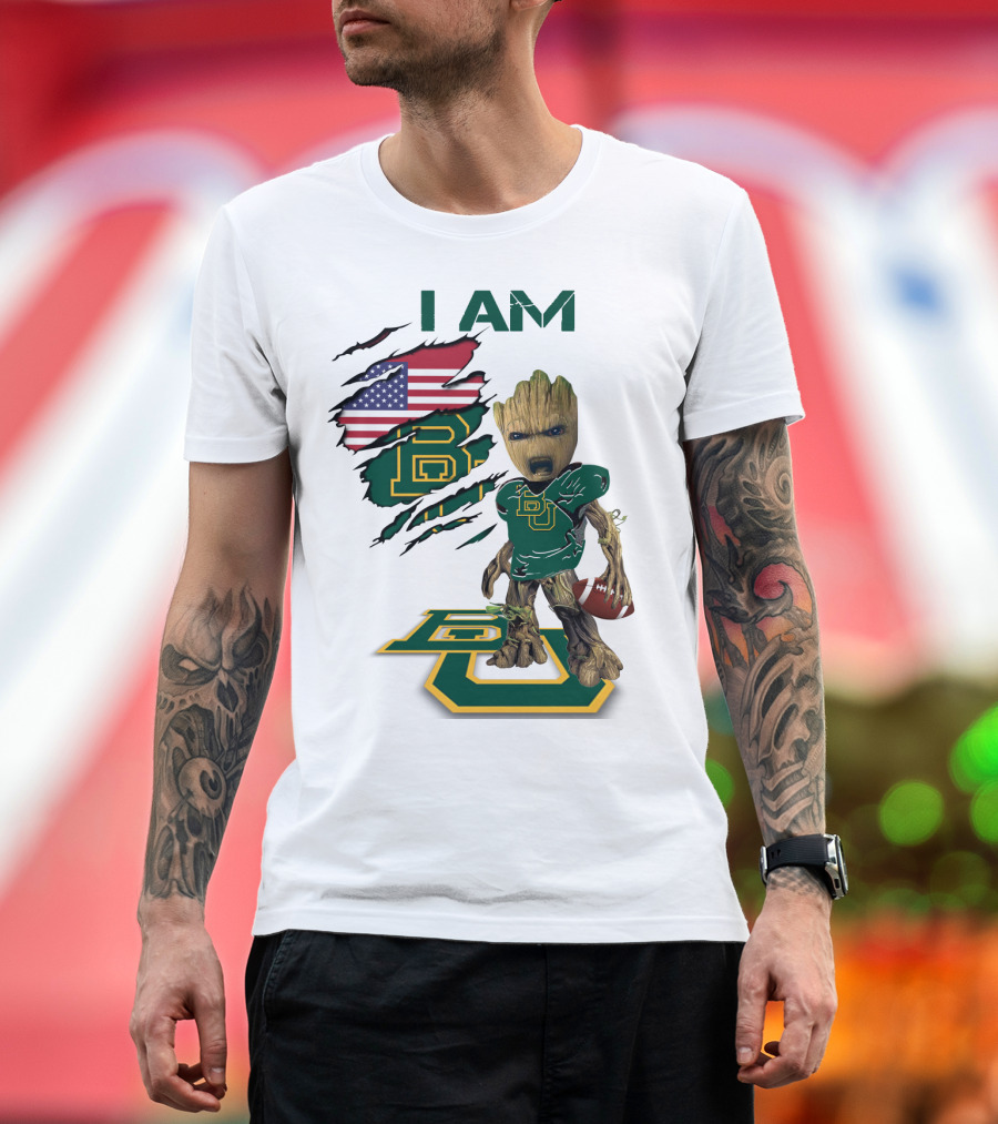 I Am Baylor Baby Groot Football Usa Flag T-Shirt