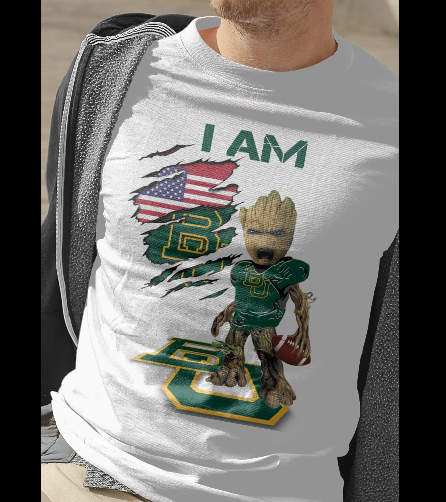 I Am Baylor Baby Groot Football Usa Flag T-Shirt