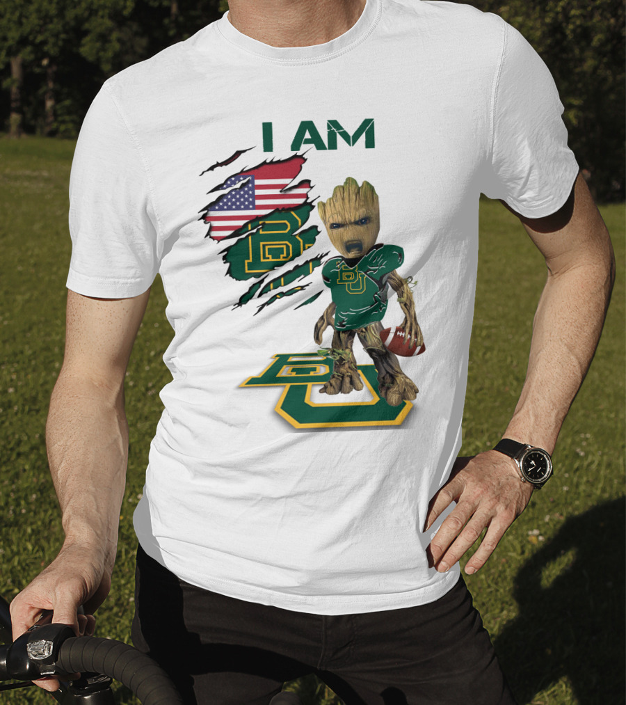 I Am Baylor Baby Groot Football Usa Flag T-Shirt