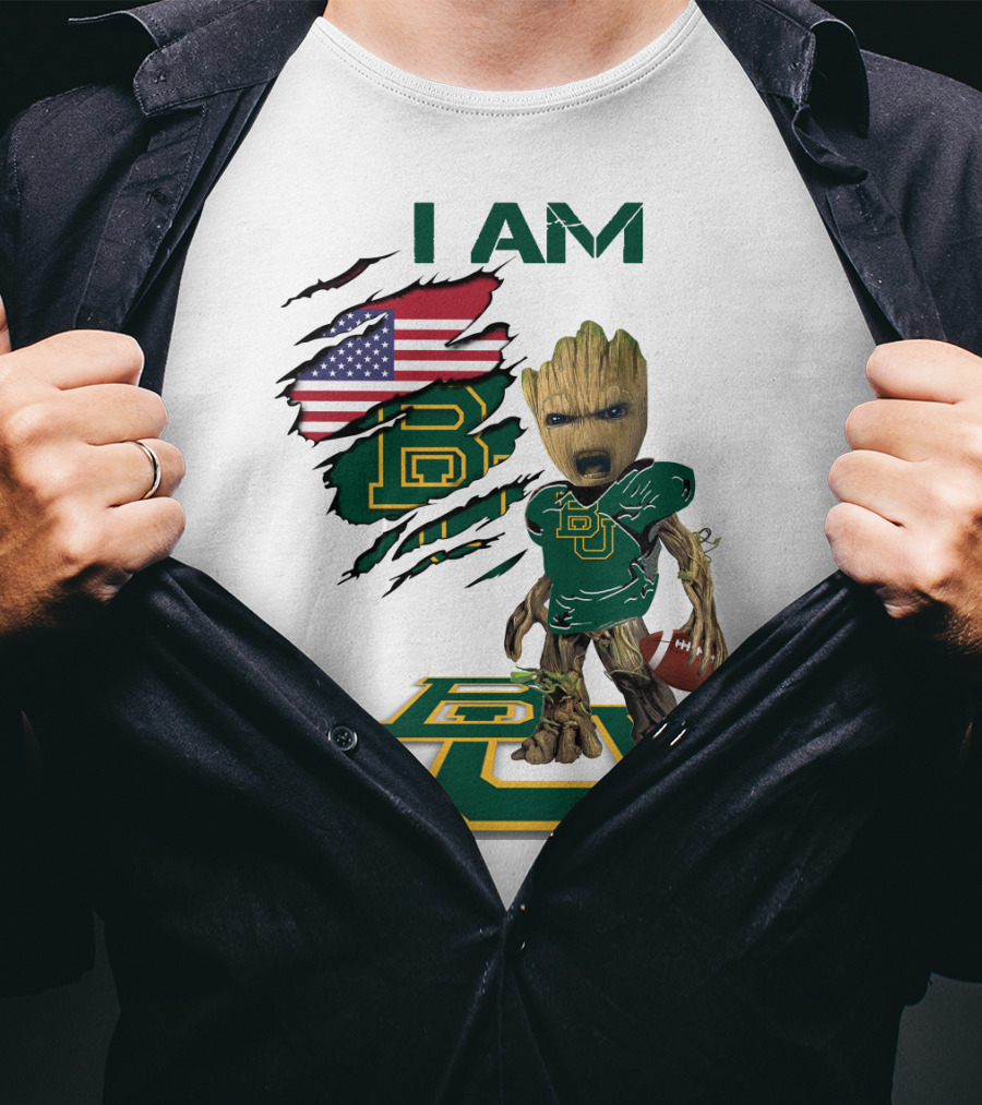 I Am Baylor Baby Groot Football Usa Flag T-Shirt