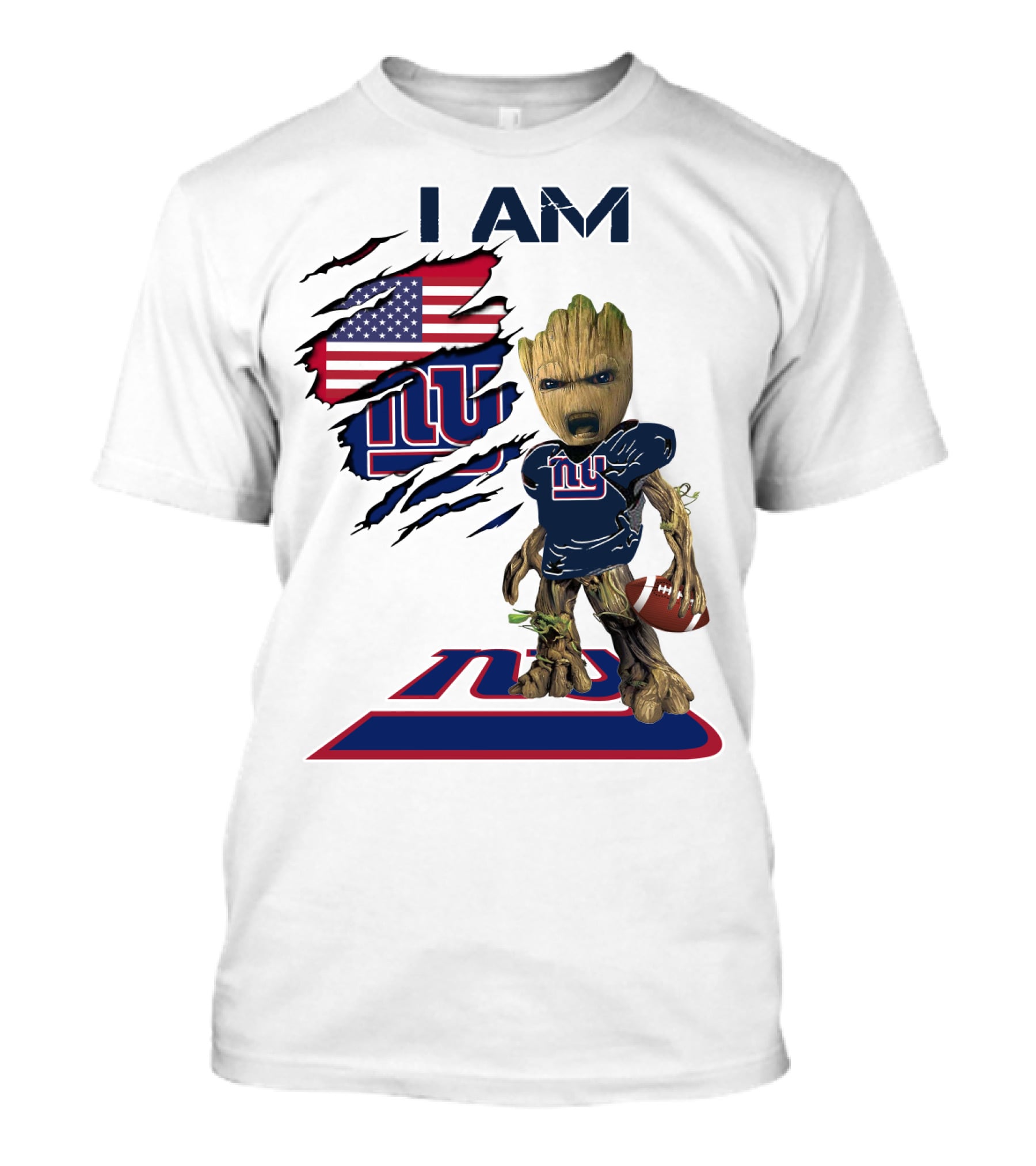 I Am Giants Baby Groot Football USA Flag T-Shirt
