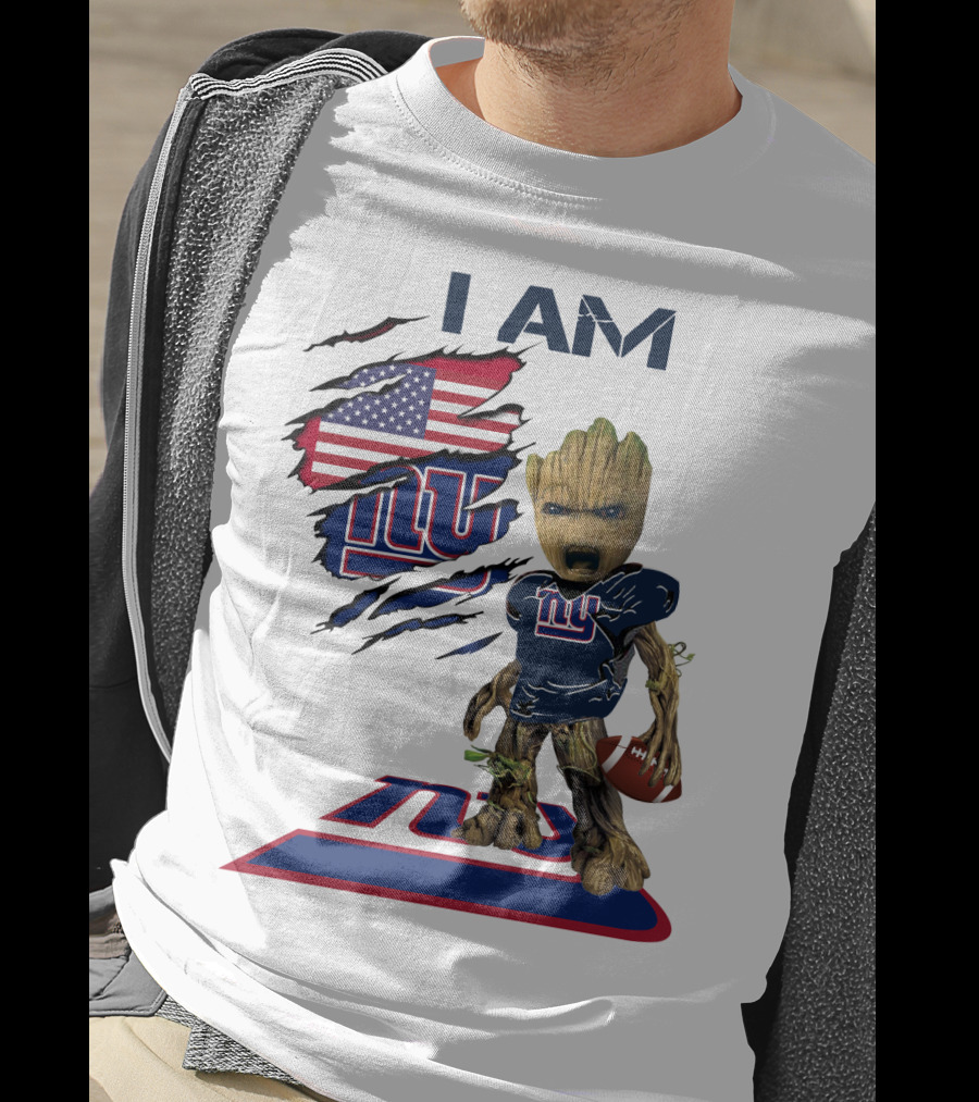 I Am Giants Baby Groot Football USA Flag T-Shirt