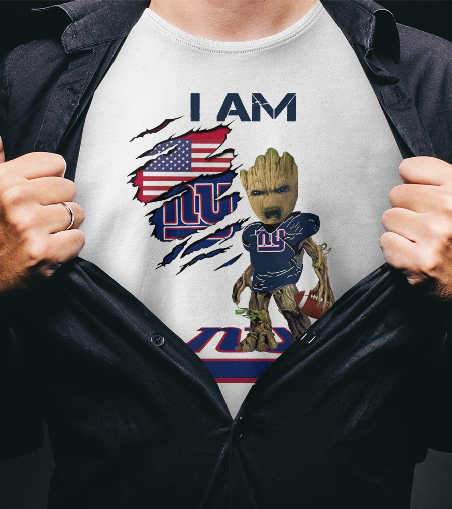 I Am Giants Baby Groot Football USA Flag T-Shirt