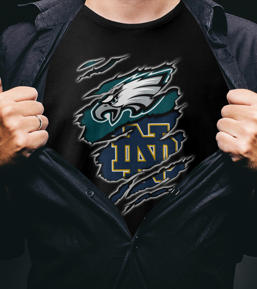 Philadelphia Eagles Notre Dame Nd Monogram With Eagle Head Claw Marks T-Shirt