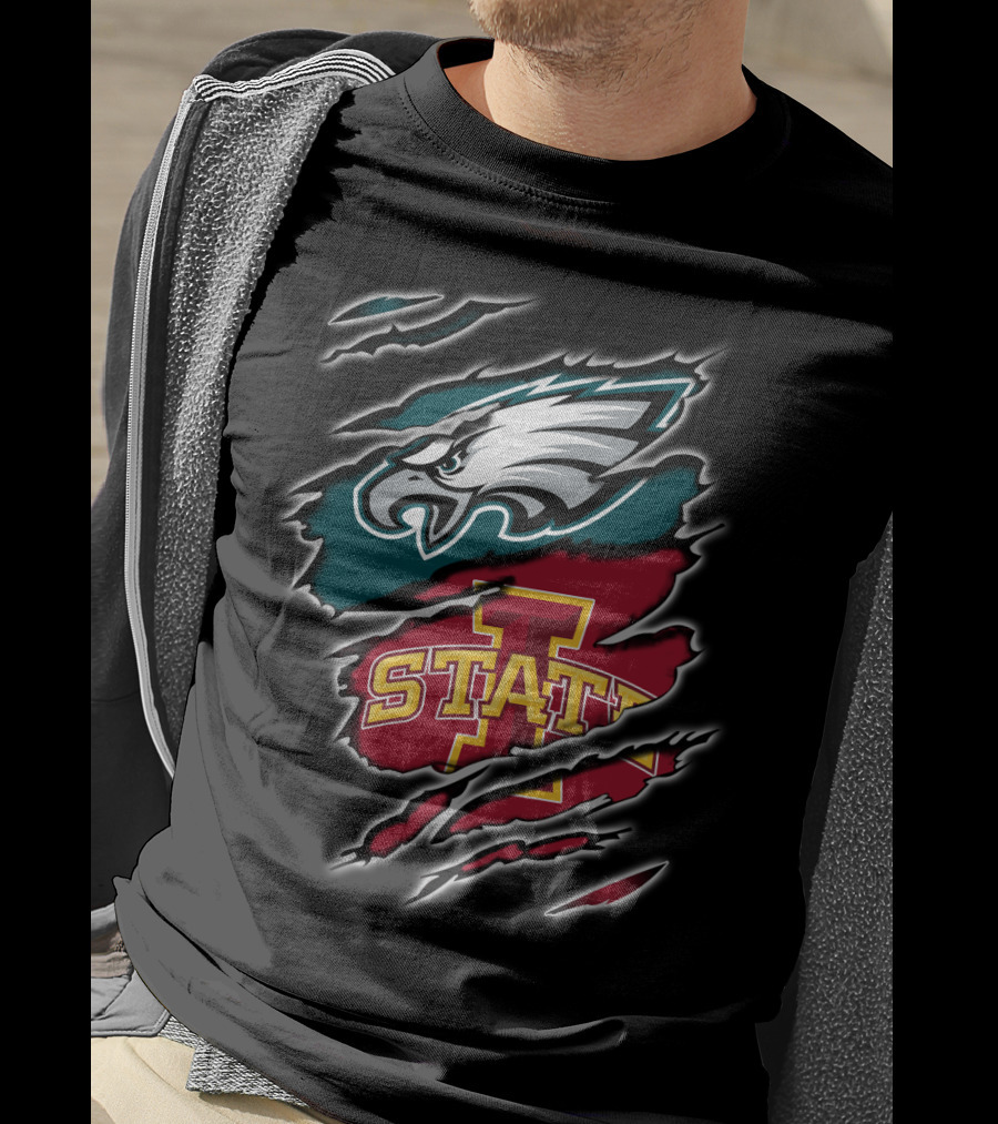 Philadelphia Eagles Iowa State Cyclones Claw Marks Logo Fusion T-Shirt