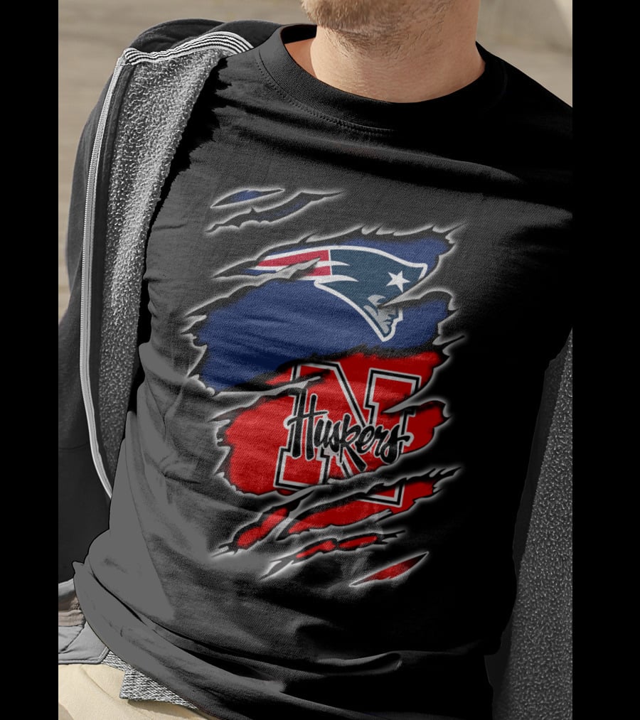 Patriots Huskers Logo Fusion Football T-Shirt