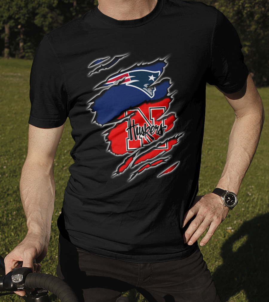 Patriots Huskers Logo Fusion Football T-Shirt