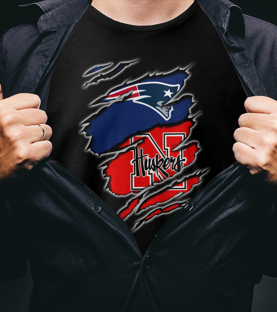 Patriots Huskers Logo Fusion Football T-Shirt