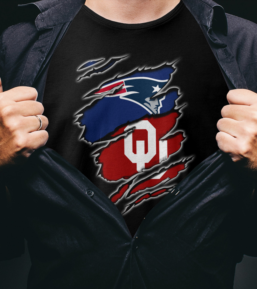 Patriots Sooners Ou Football Fan Gear Oklahoma New England Logo Mashup T-Shirt