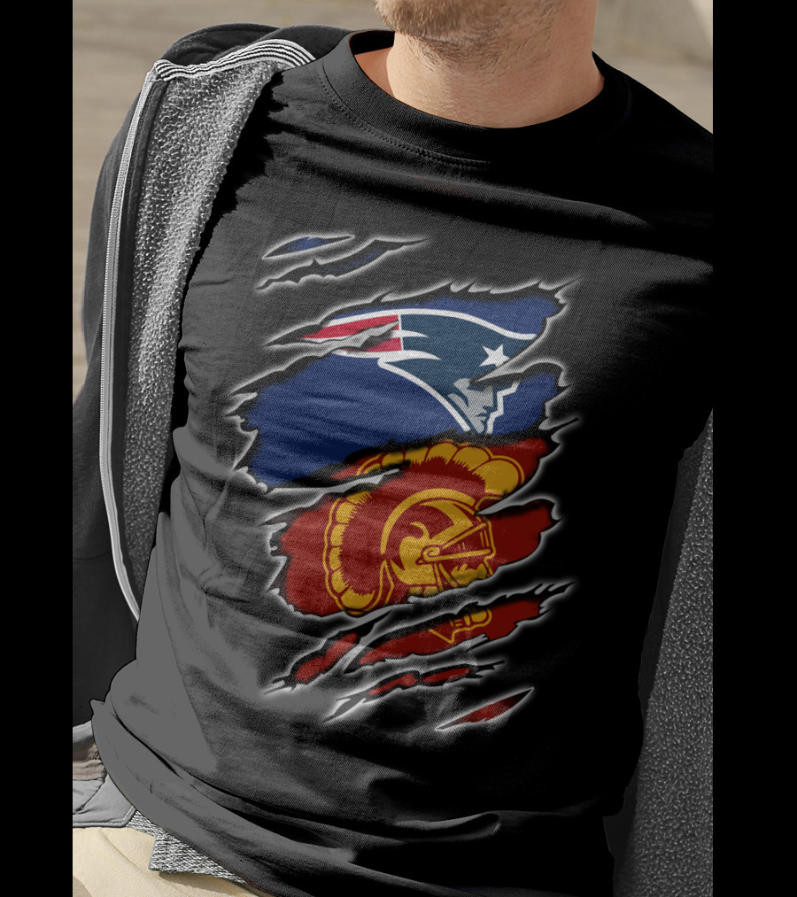 Patriots And Trojans Logo Mashup Ripped T-Shirt