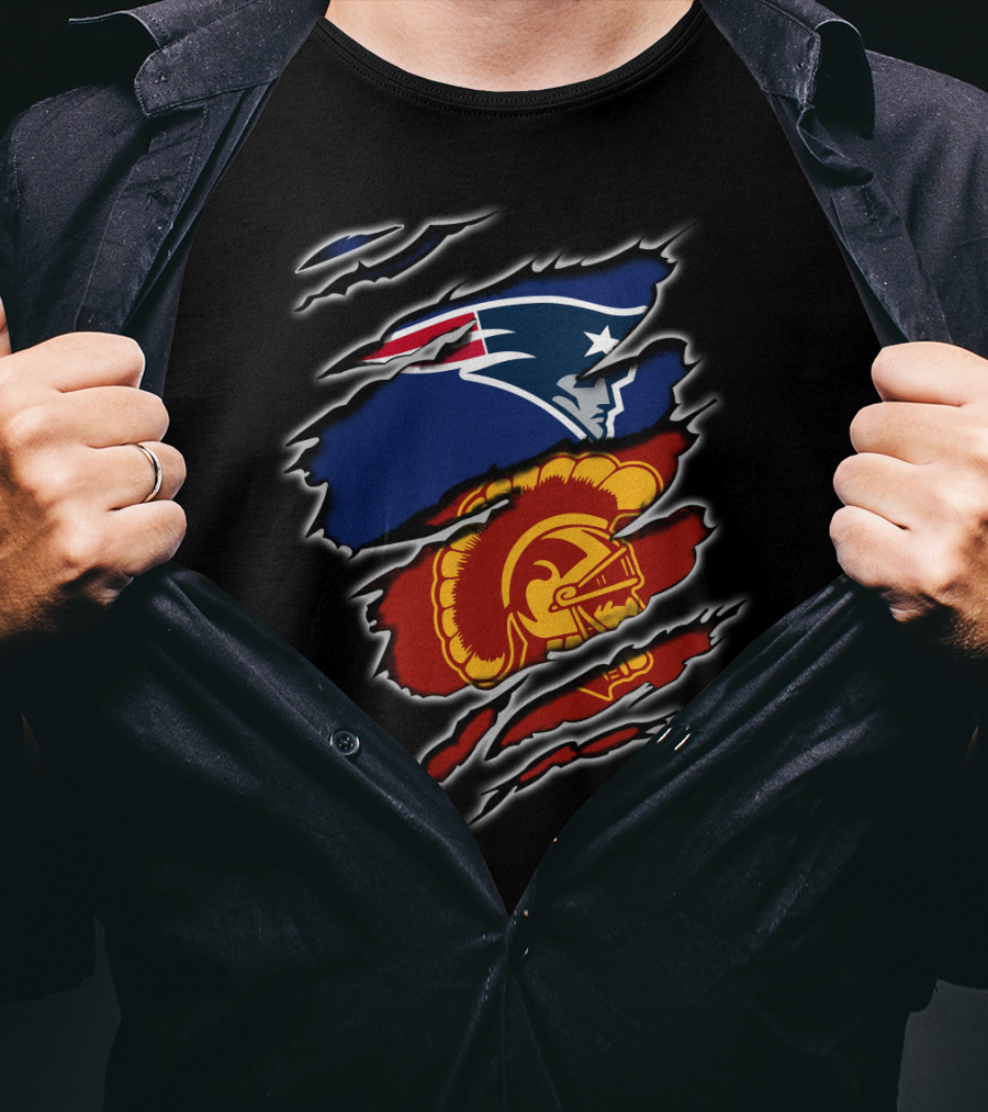Patriots And Trojans Logo Mashup Ripped T-Shirt