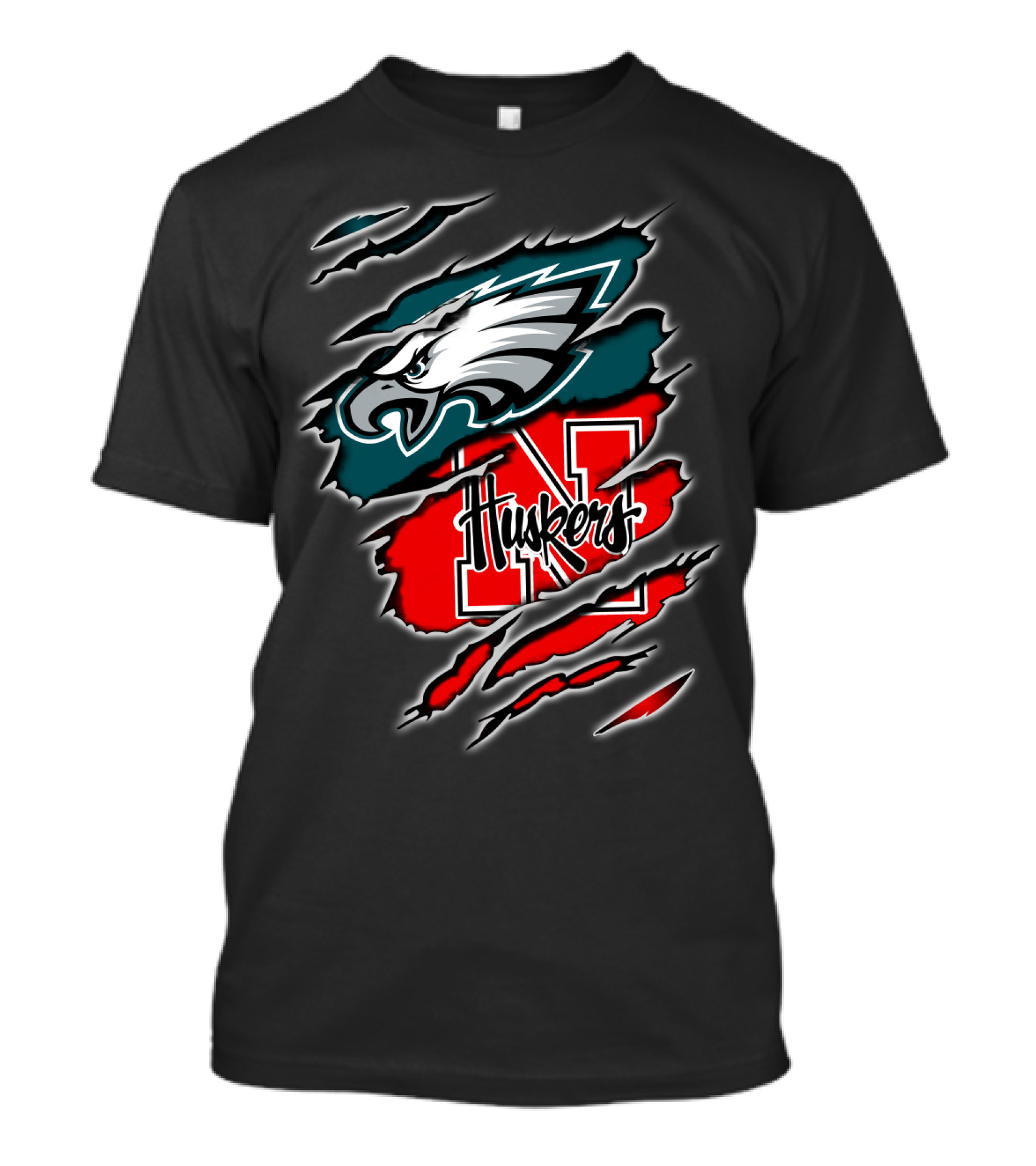 Philadelphia Eagles Nebraska Huskers Football Fan Logo Torn T-Shirt