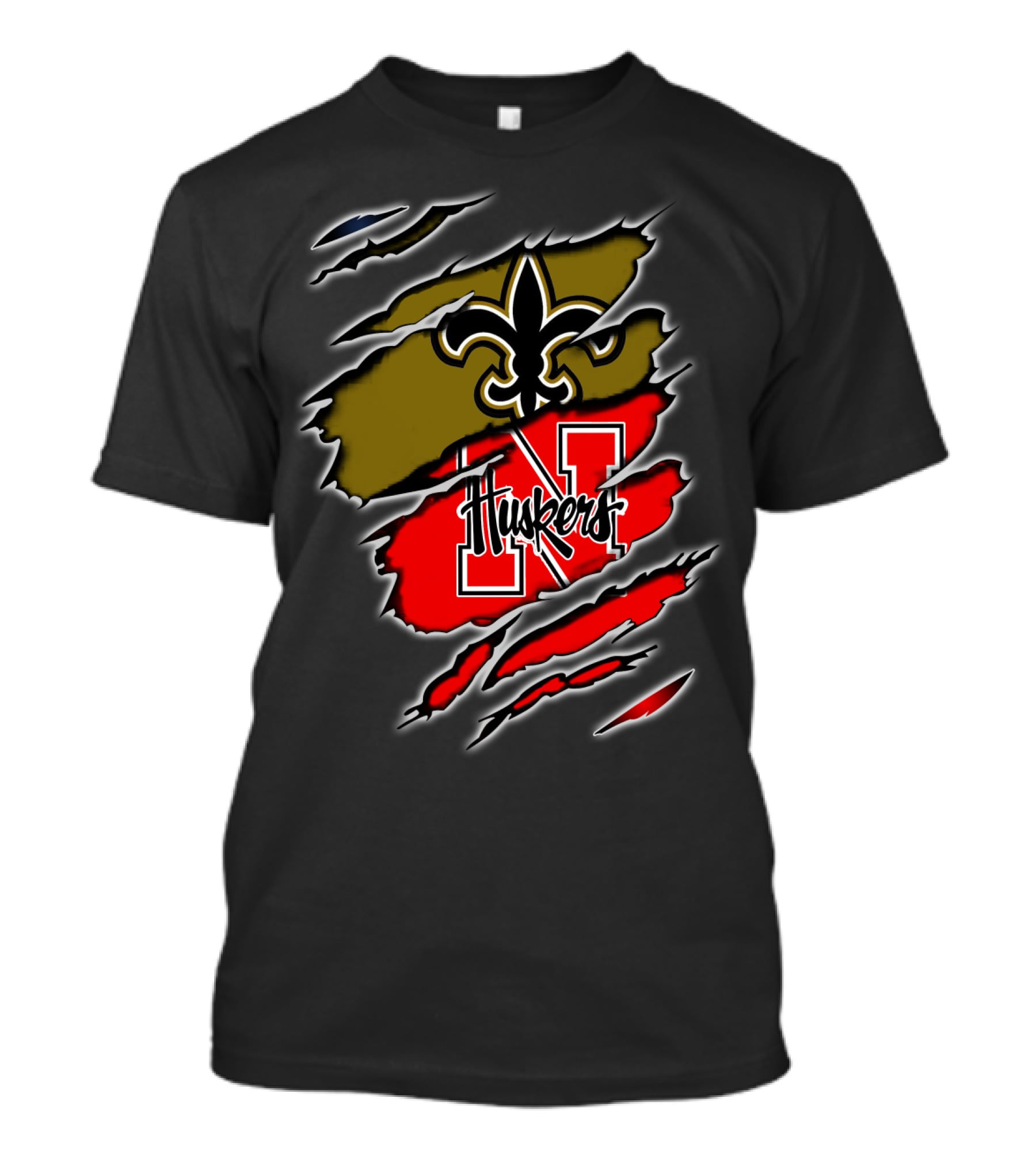 Huskers N Logo And Fleur-de-Lis Saints Logo Claw T-Shirt