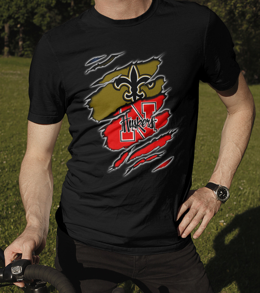 Huskers N Logo And Fleur-de-Lis Saints Logo Claw T-Shirt