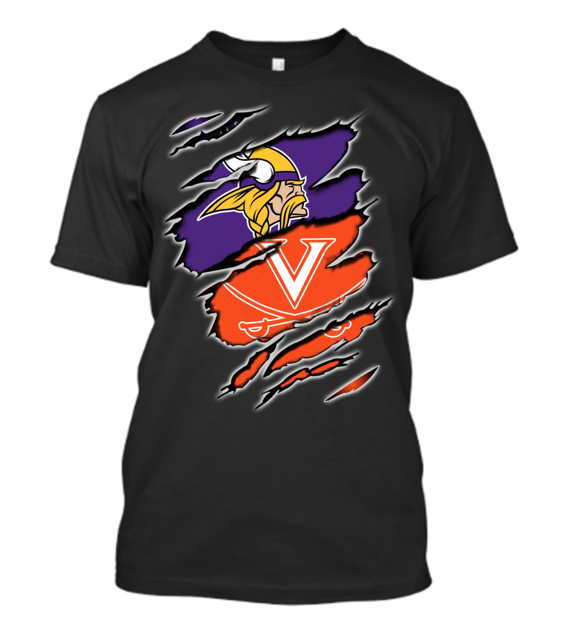 Vikings Cavaliers Minnesota NFL Virginia NCAA Crossover Logo Fusion T-Shirt