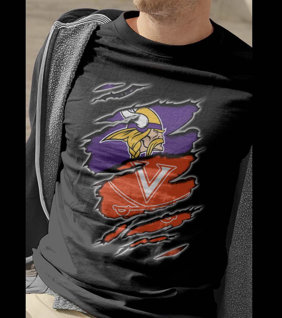 Vikings Cavaliers Minnesota NFL Virginia NCAA Crossover Logo Fusion T-Shirt