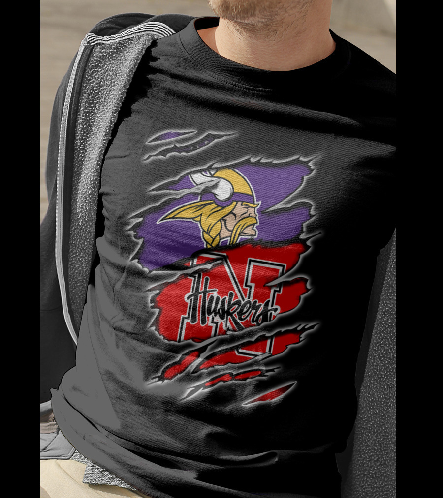 Vikings Huskers Nebraska Football Crossover T-Shirt