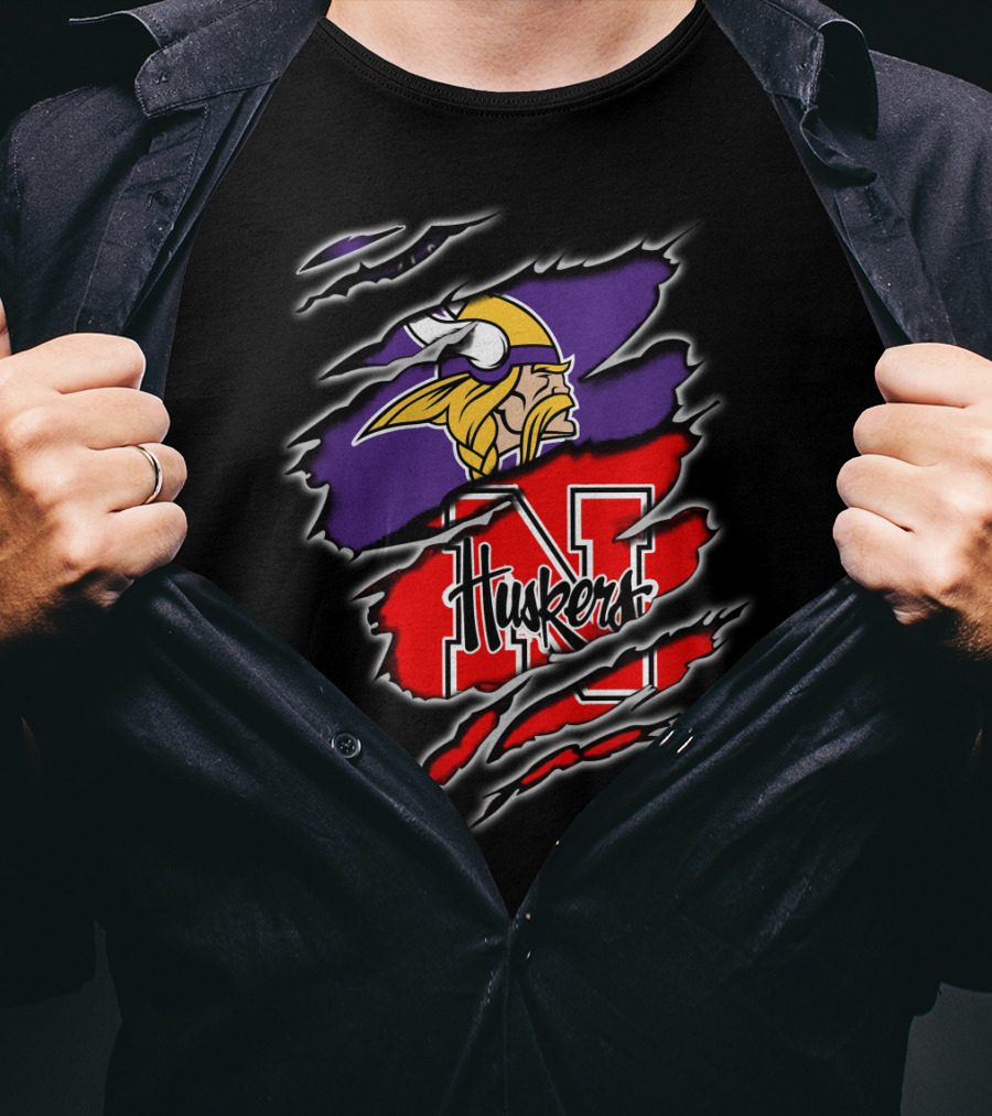 Vikings Huskers Nebraska Football Crossover T-Shirt