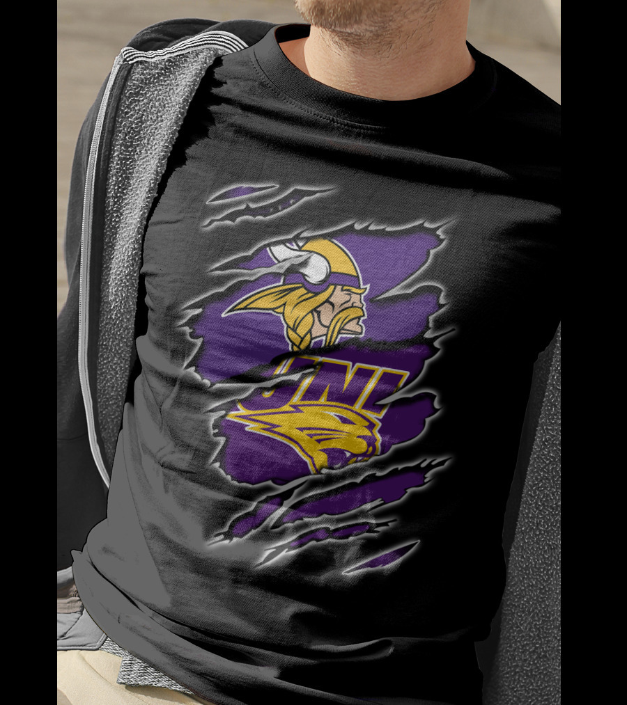 Vikings UNI Panthers Logo Text Rip Effect T-Shirt