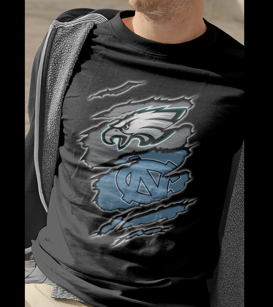 Philadelphia Eagles And North Carolina Tar Heels Logo Fusion T-Shirt