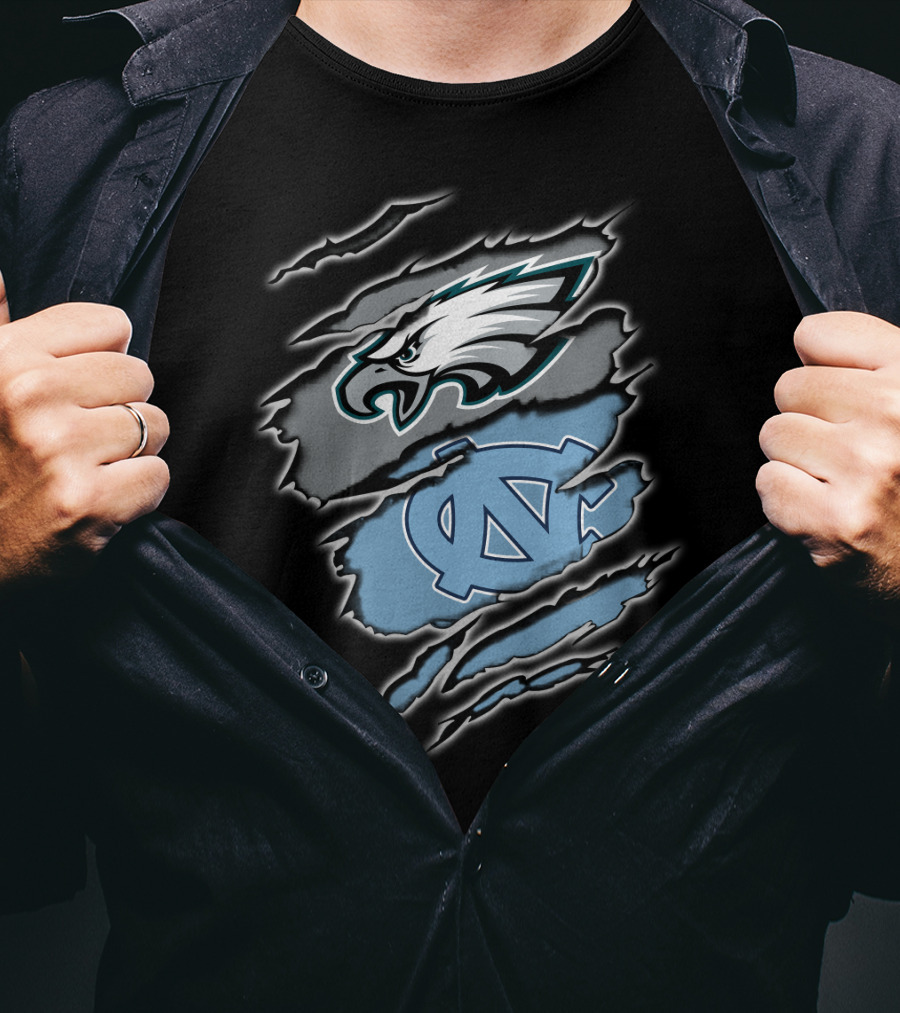 Philadelphia Eagles And North Carolina Tar Heels Logo Fusion T-Shirt
