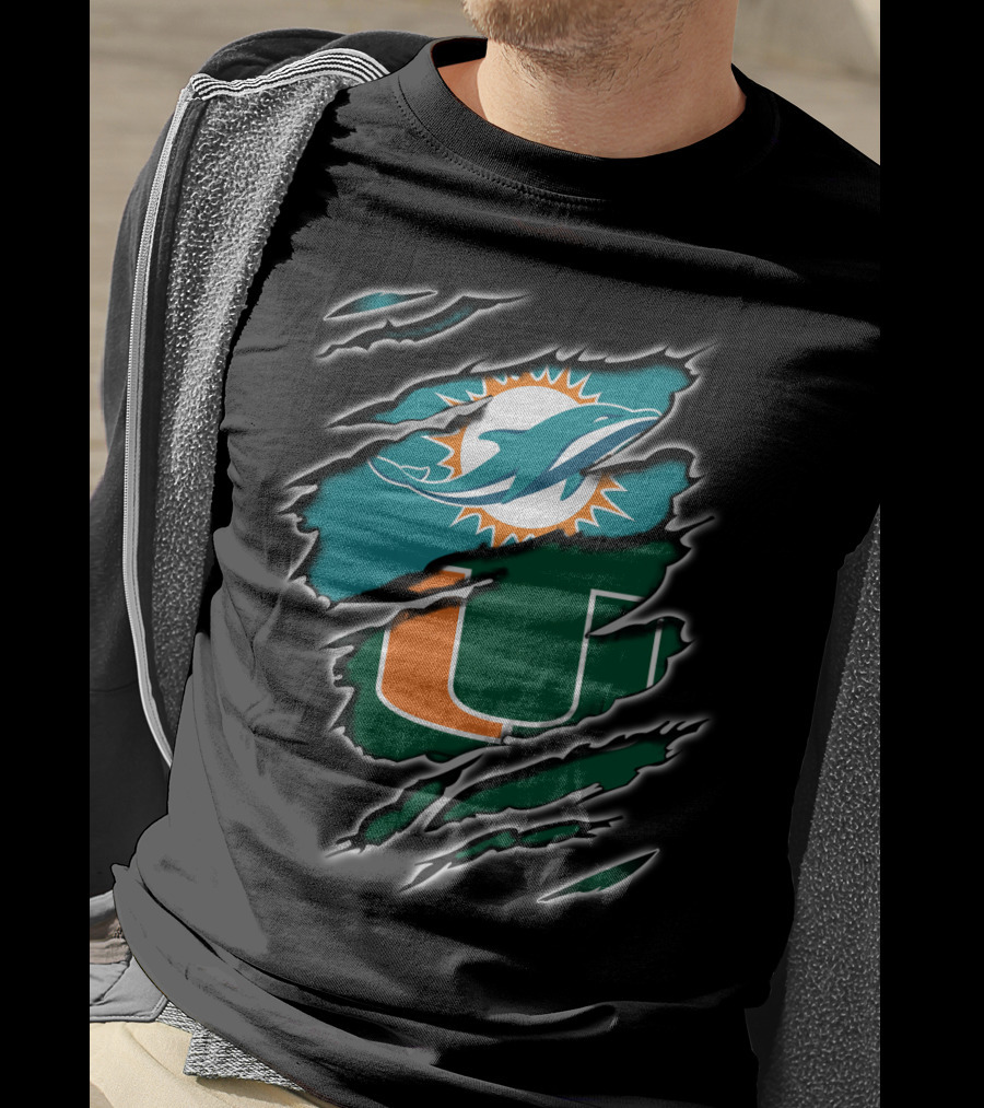 Miami Dolphins Hurricanes Mascot Logo Claw Marks T-Shirt