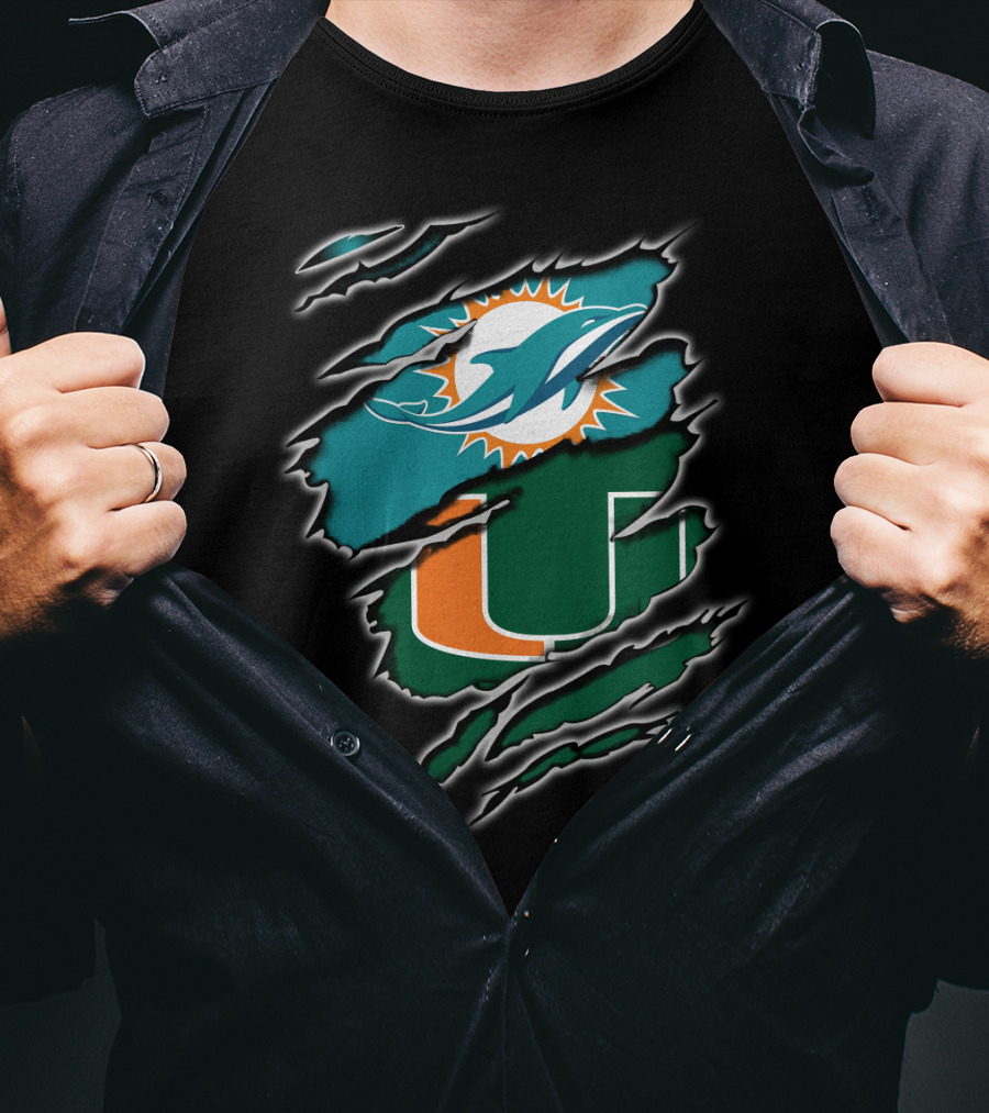 Miami Dolphins Hurricanes Mascot Logo Claw Marks T-Shirt