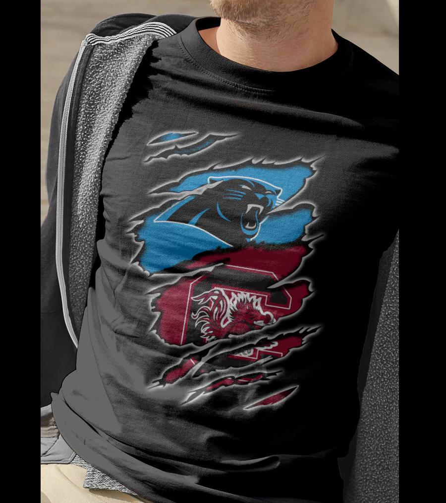 Carolina Panthers Gamecocks Logo Scratch Claw Marks T-Shirt