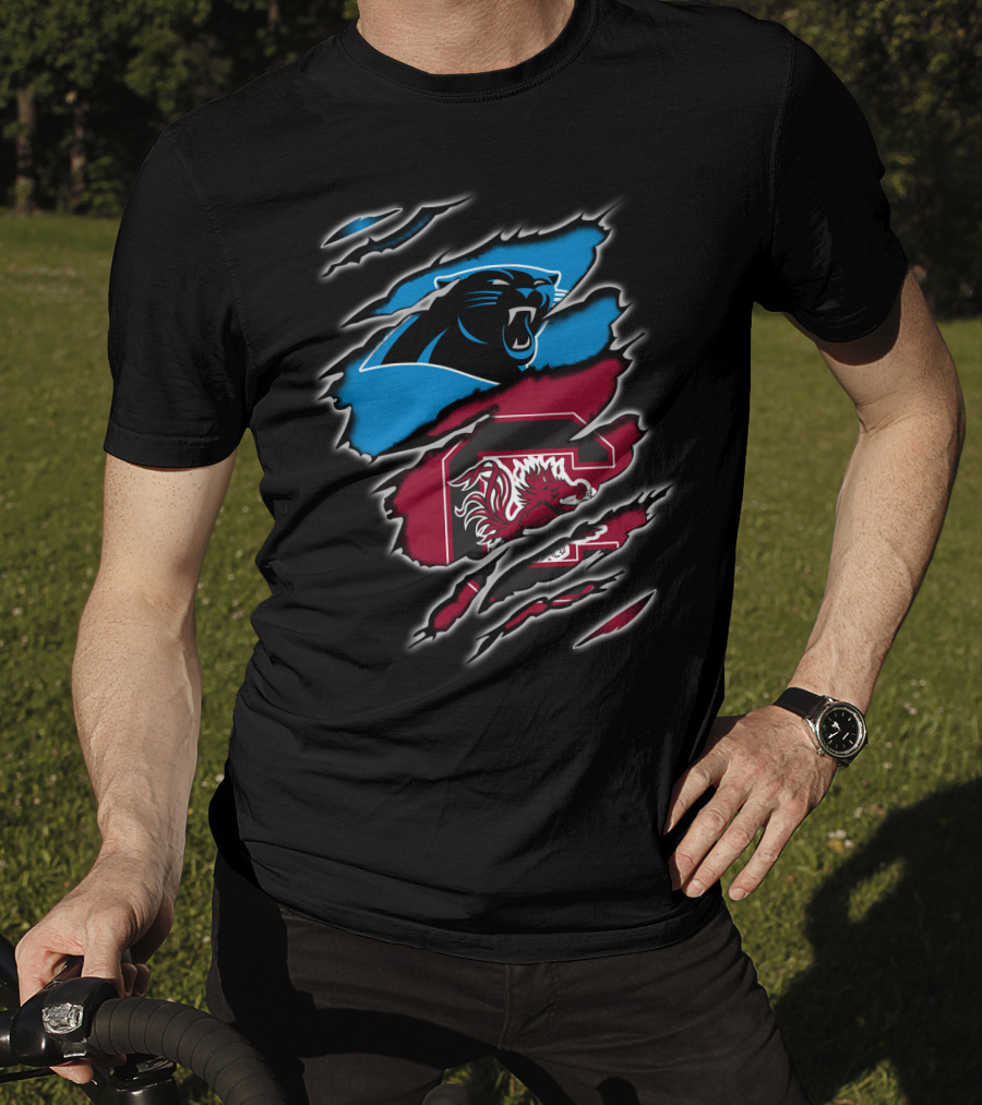 Carolina Panthers Gamecocks Logo Scratch Claw Marks T-Shirt