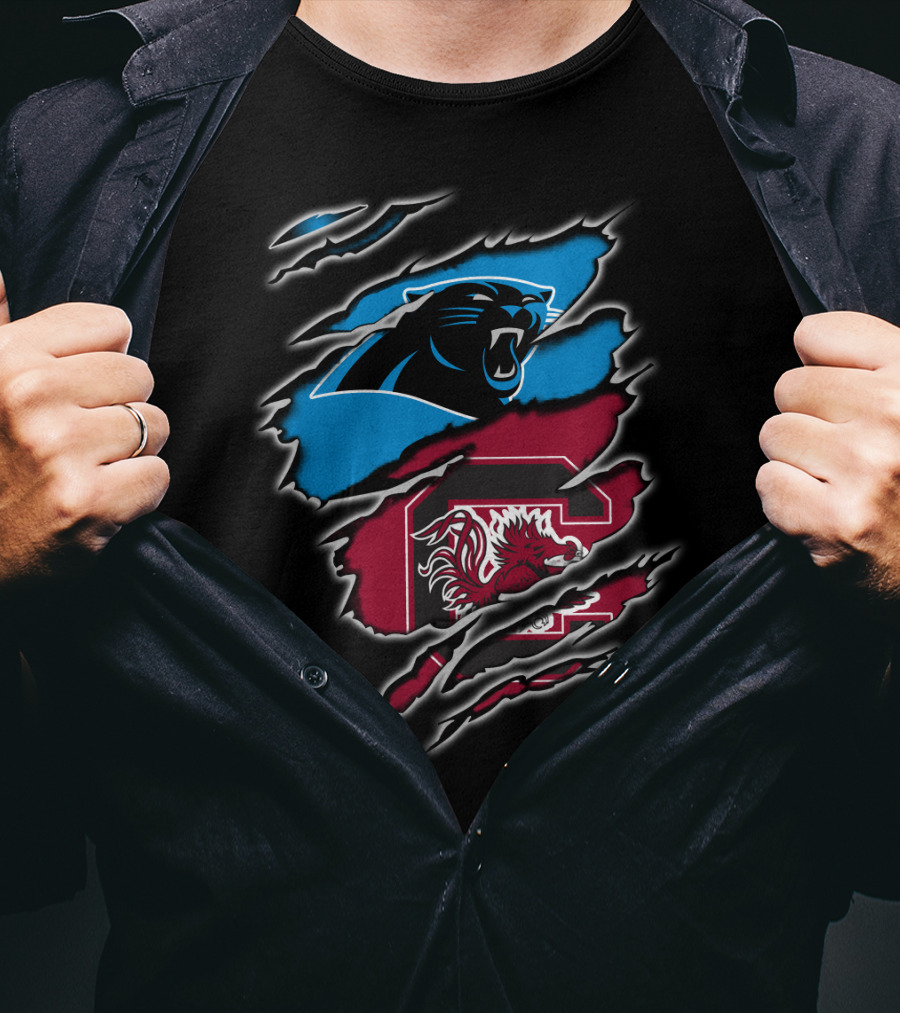 Carolina Panthers Gamecocks Logo Scratch Claw Marks T-Shirt