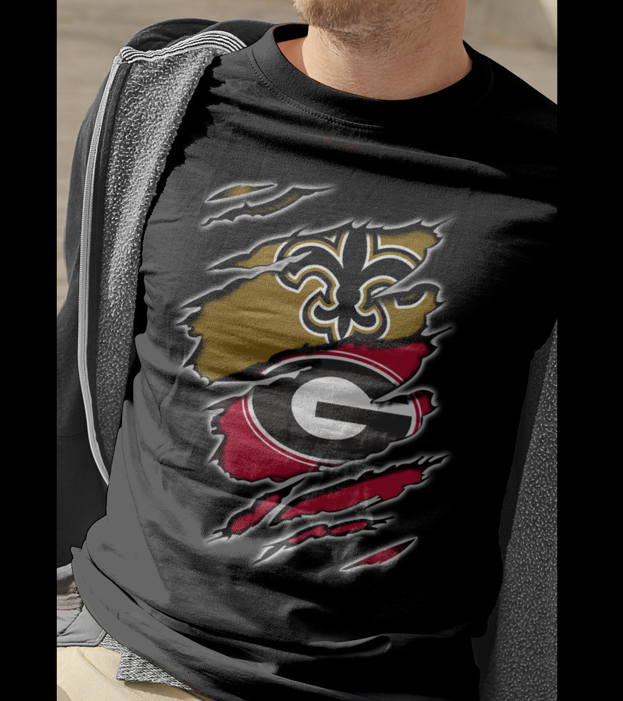 New Orleans Saints Georgia Bulldogs Logo Mashup T-Shirt