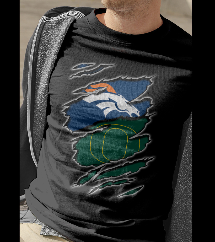 Broncos Ducks Logo Fusion With Tear T-Shirt